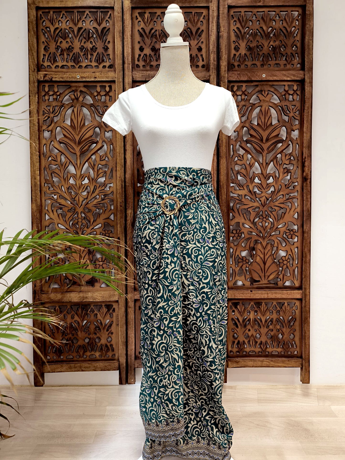 Wikkelrok sarong Cacing hijau met gesp