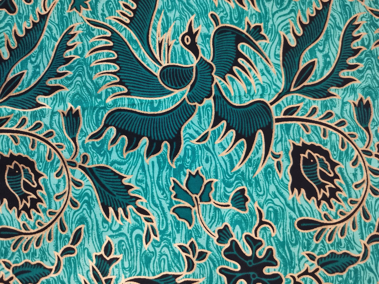 Traditionele sarong Prada Bali Burung, turquoise met vogels