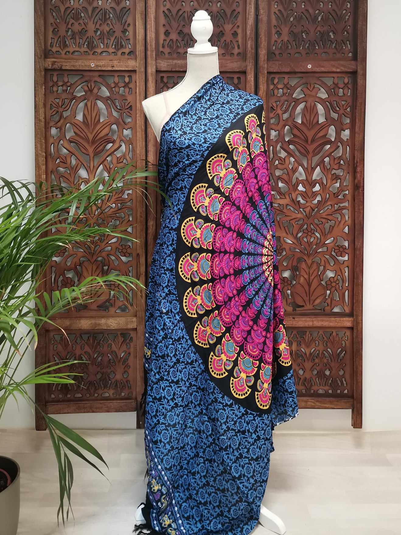 Grote pareo met mandala - blauw