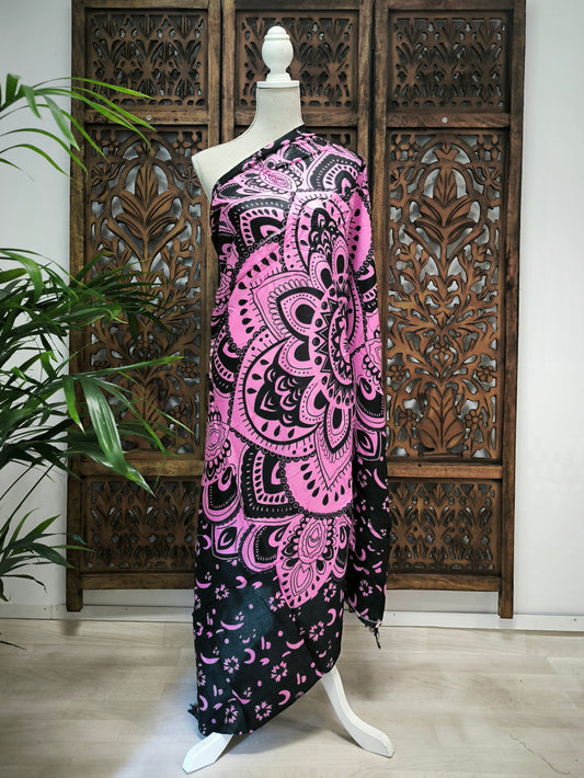 Pareo mandala - zwart met roze