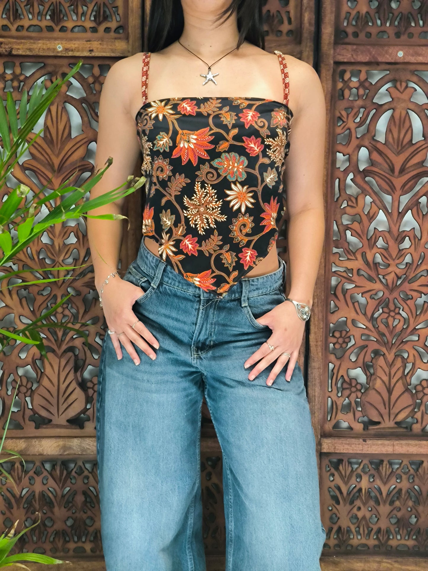 Batik top - zwart