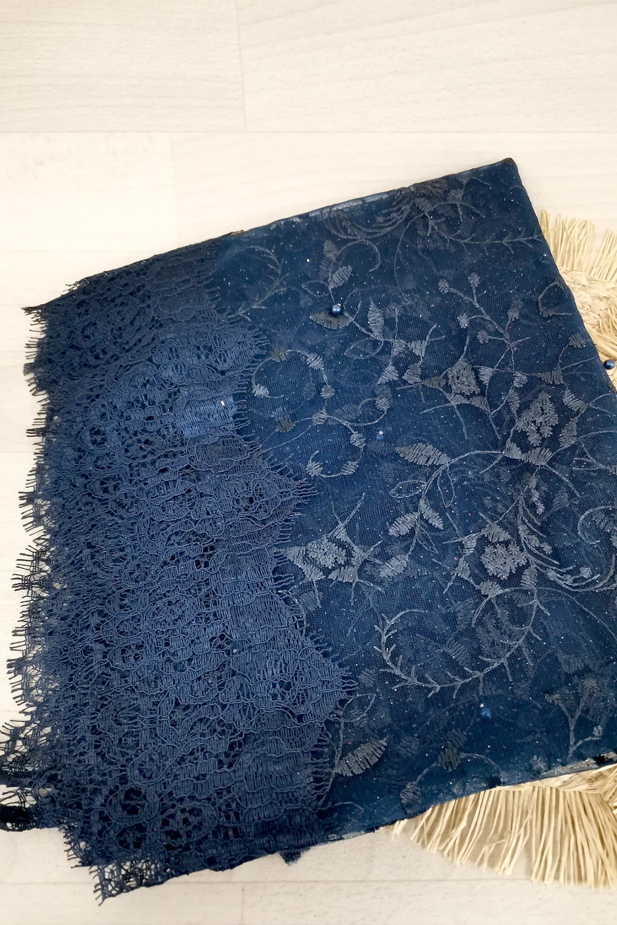 Ruime kebaya blouse, cape, donkerblauw, ook voor grote maten