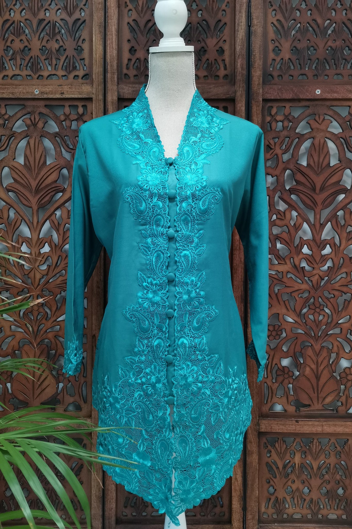 Kebaya turquoise, kebaja traditioneel, blauwgroen met borduur, S t/m XXL