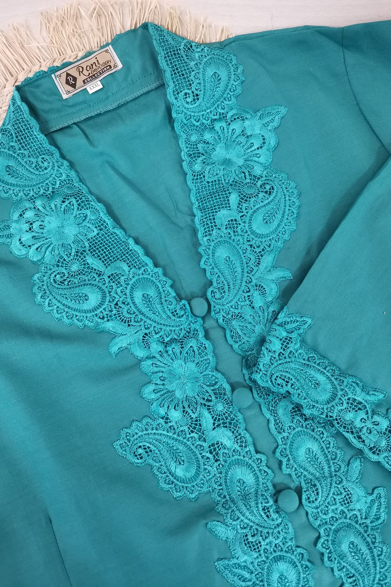 Kebaya turquoise, kebaja traditioneel, blauwgroen met borduur, S t/m XXL